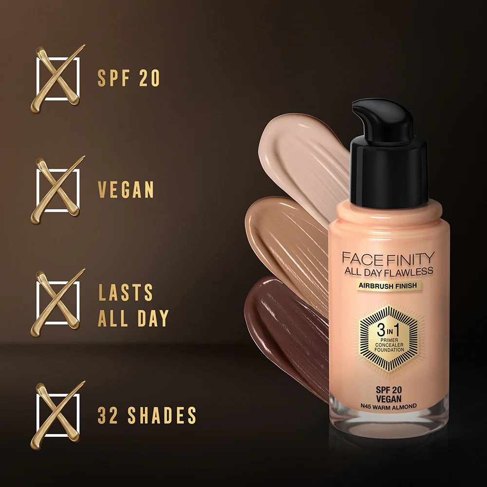 Max Factor Facefinity Flawless 3In1 045 Warm Almond SPF20 - Image 3